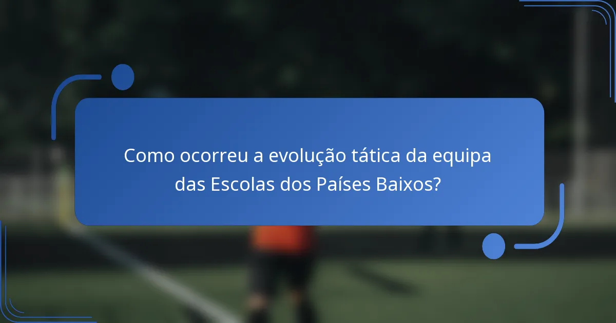 Como ocorreu a evolução tática da equipa das Escolas dos Países Baixos?