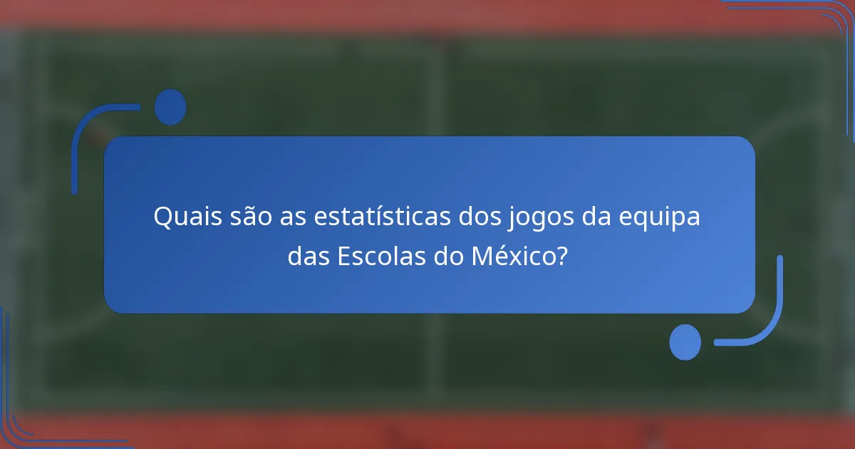 Quais são as estatísticas dos jogos da equipa das Escolas do México?
