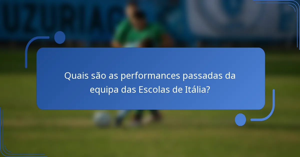 Quais são as performances passadas da equipa das Escolas de Itália?