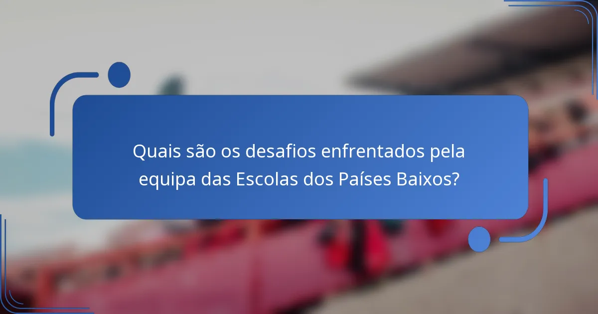 Quais são os desafios enfrentados pela equipa das Escolas dos Países Baixos?