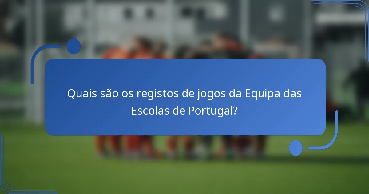 Quais são os registos de jogos da Equipa das Escolas de Portugal?