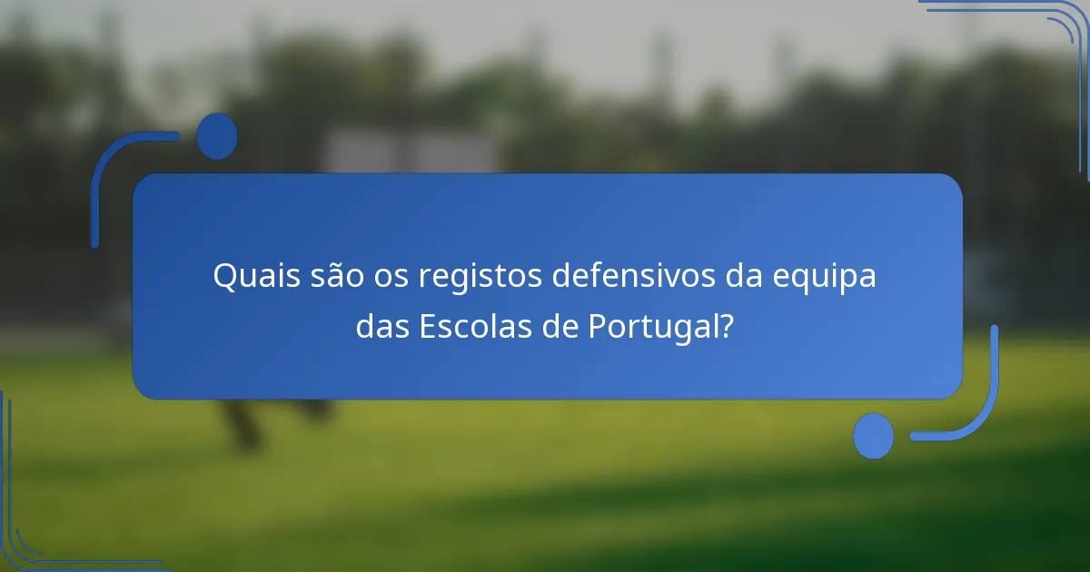 Quais são os registos defensivos da equipa das Escolas de Portugal?