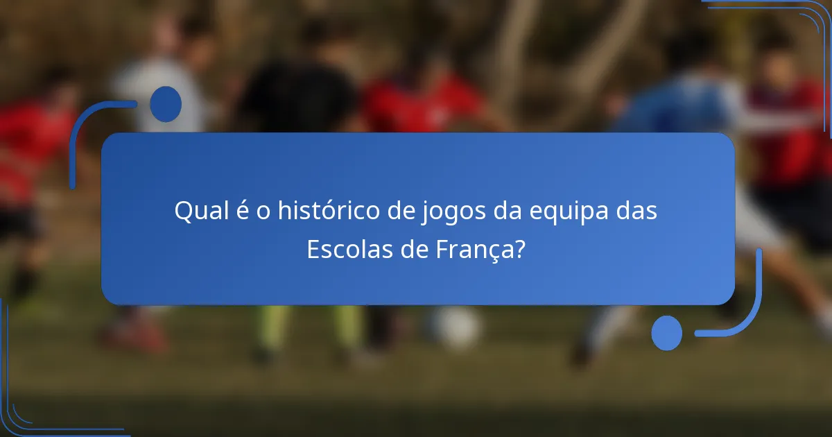 Qual é o histórico de jogos da equipa das Escolas de França?